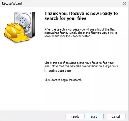 Recuva Deep Scan mode on a Windows drive