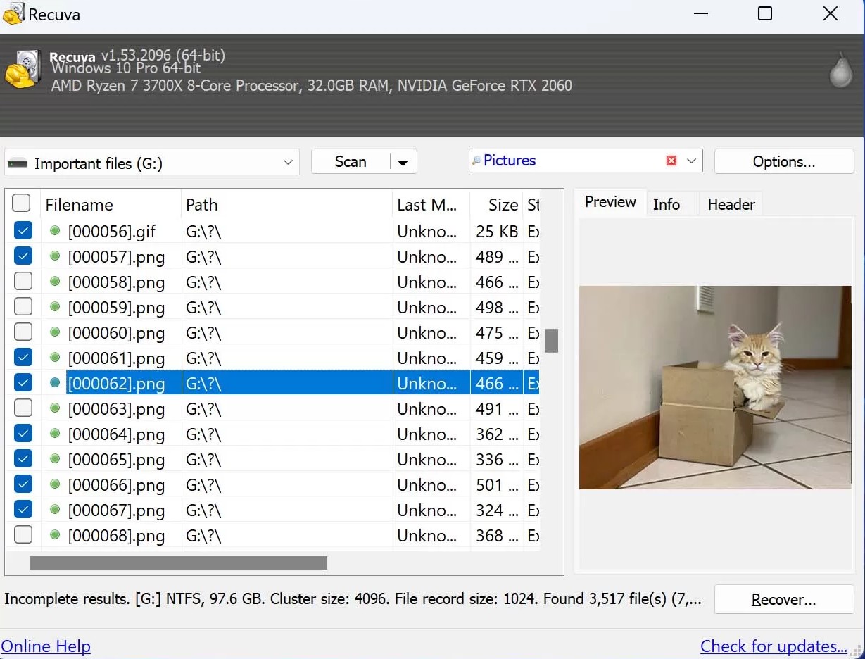 Recuva on Windows with an SSD system drive